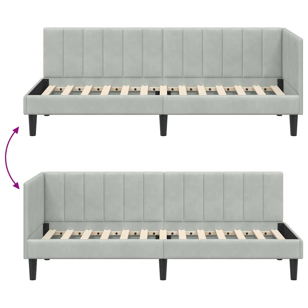 Corner Bed Frame with Headboard Light grey 80 x 200 cm Velvet