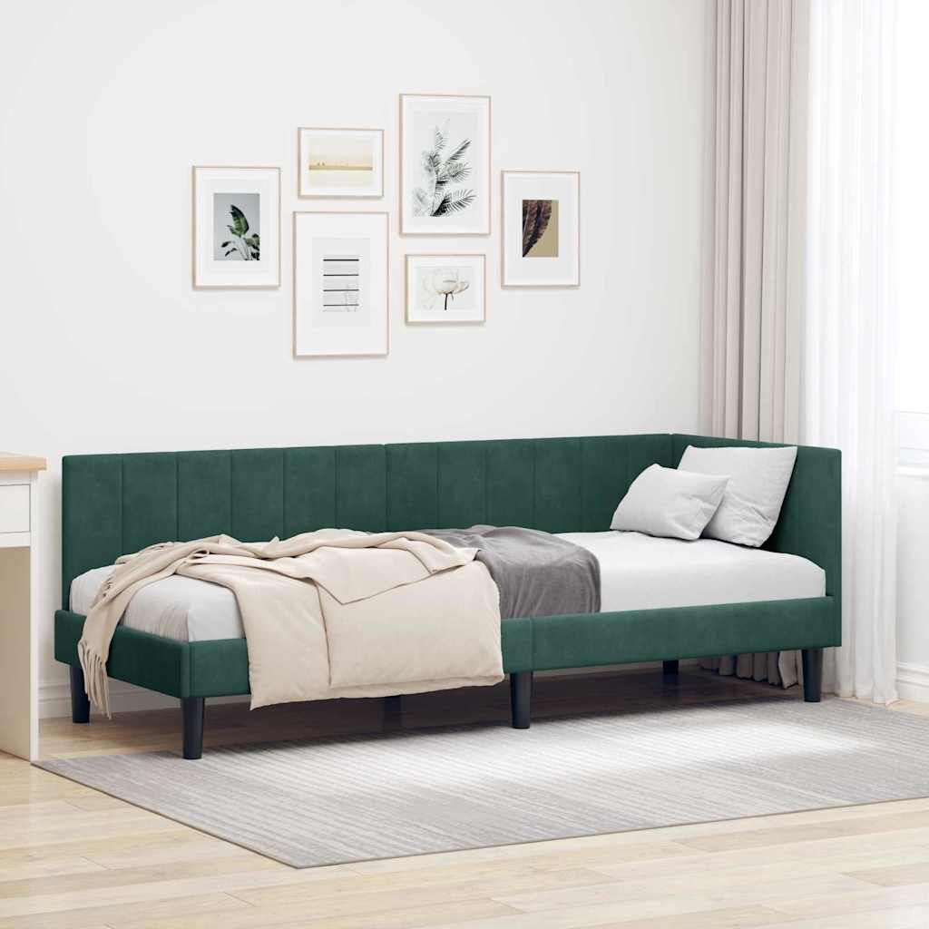 Corner Bed Frame with Headboard Dark green 80 x 200 cm Velvet