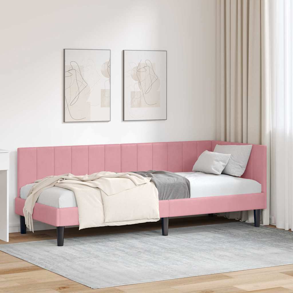 Corner Bed Frame with Headboard Pink 80 x 200 cm Velvet