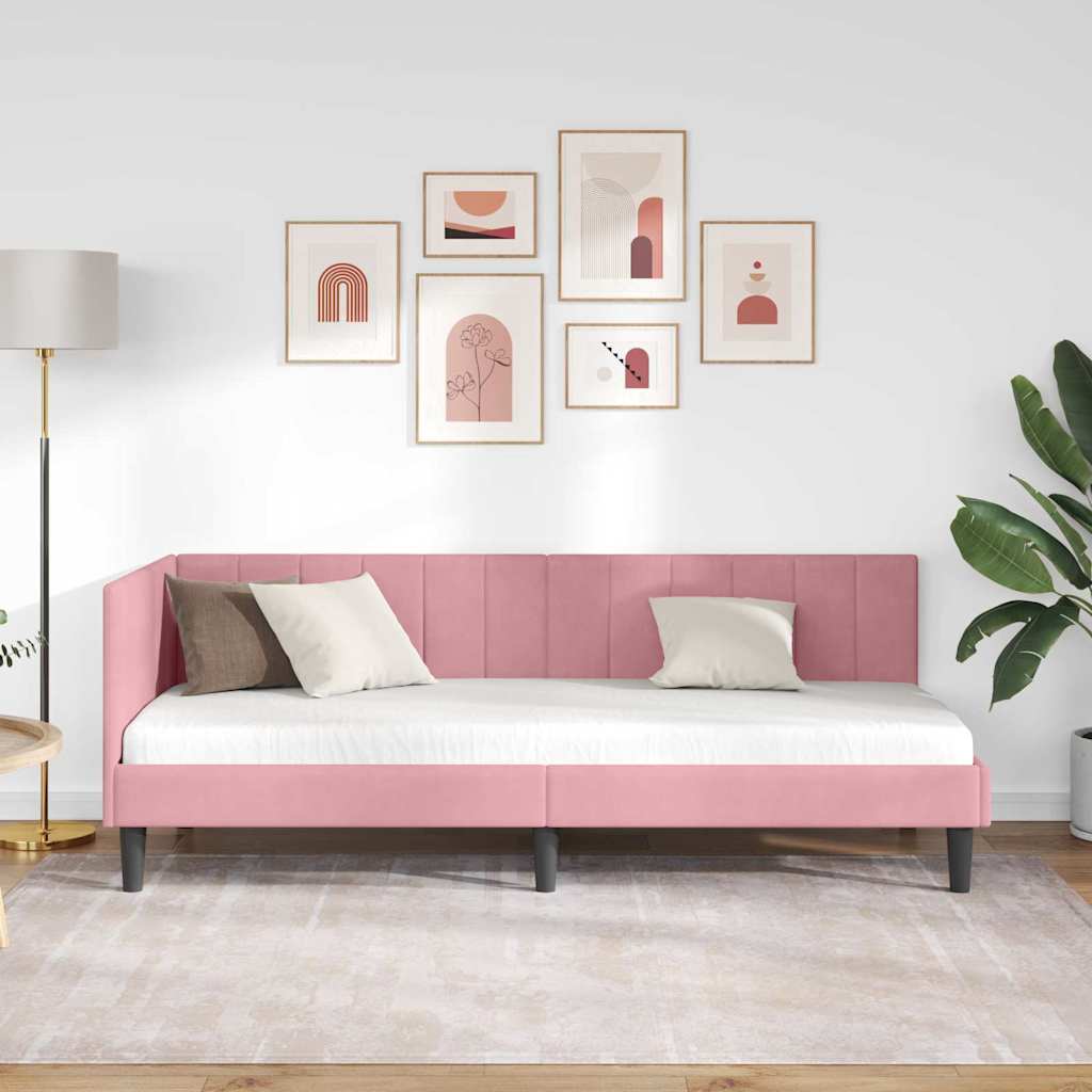 Corner Bed Frame with Headboard Pink 80 x 200 cm Velvet