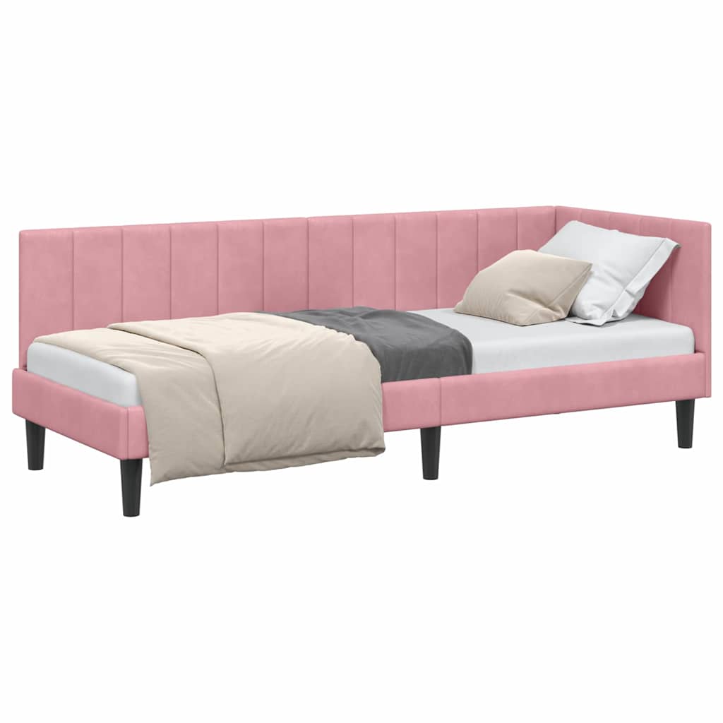 Corner Bed Frame with Headboard Pink 80 x 200 cm Velvet