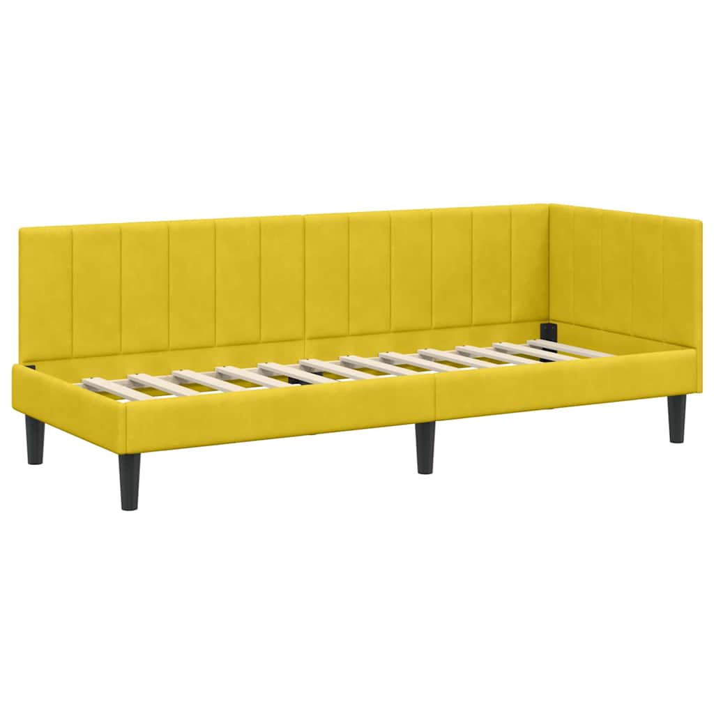 Corner Bed Frame with Headboard Yellow 80 x 200 cm Velvet