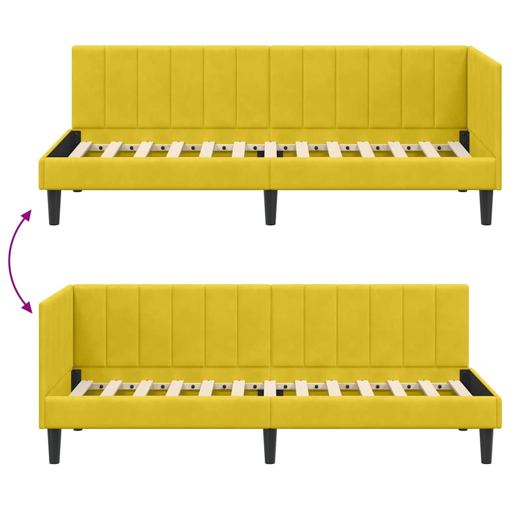 Corner Bed Frame with Headboard Yellow 80 x 200 cm Velvet