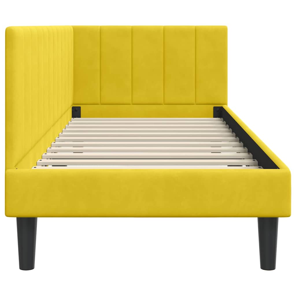 Corner Bed Frame with Headboard Yellow 80 x 200 cm Velvet