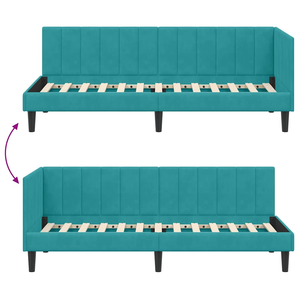 Corner Bed Frame with Headboard Turquoise 80 x 200 cm Velvet