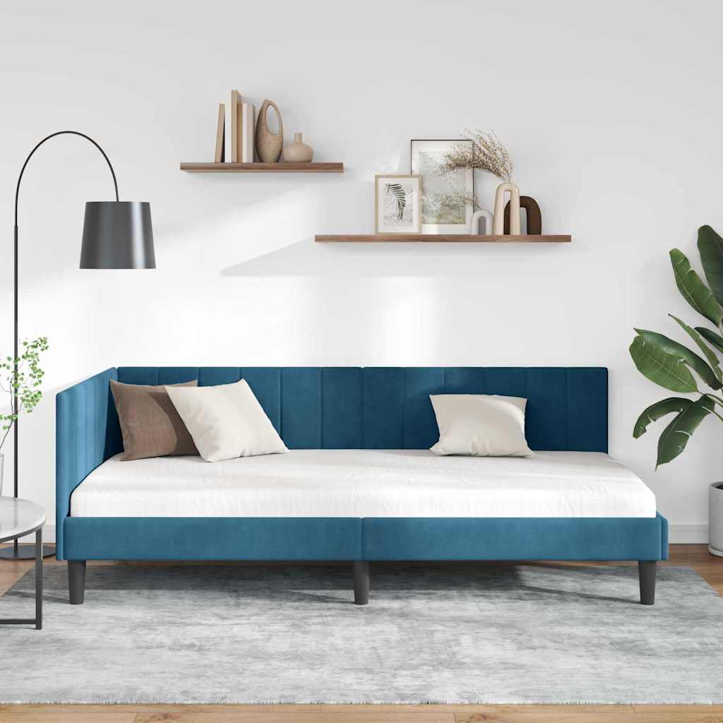 Corner Bed Frame with Headboard Blue 90 x 190 cm Velvet