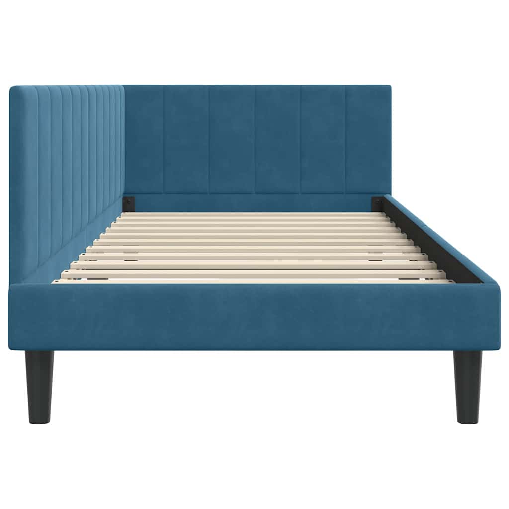 Corner Bed Frame with Headboard Blue 90 x 190 cm Velvet