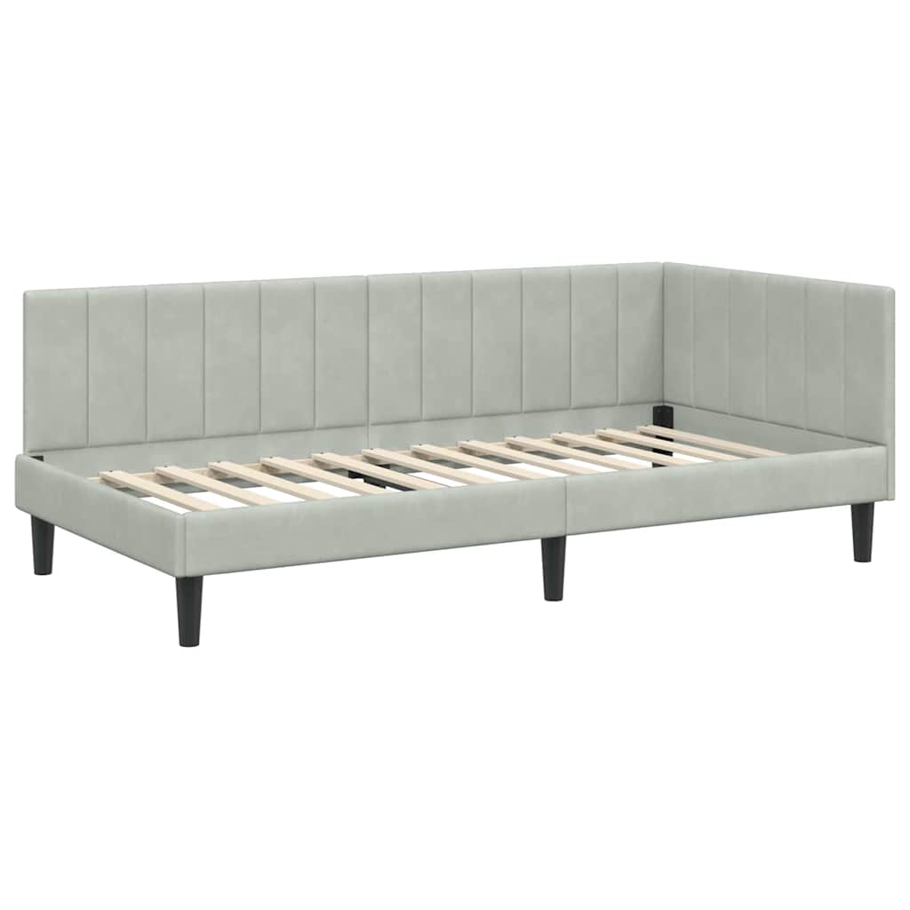 Corner Bed Frame with Headboard Light grey 90 x 190 cm Velvet