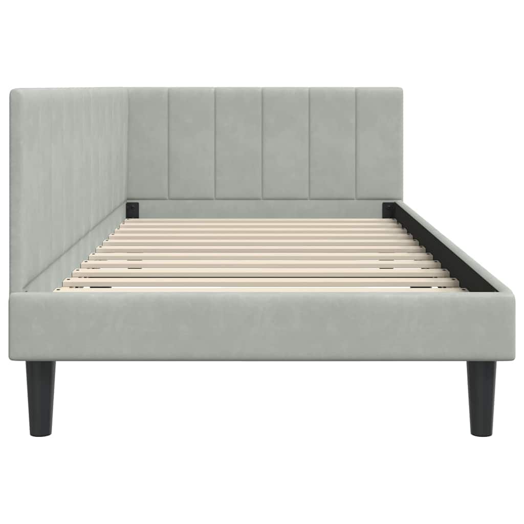 Corner Bed Frame with Headboard Light grey 90 x 190 cm Velvet