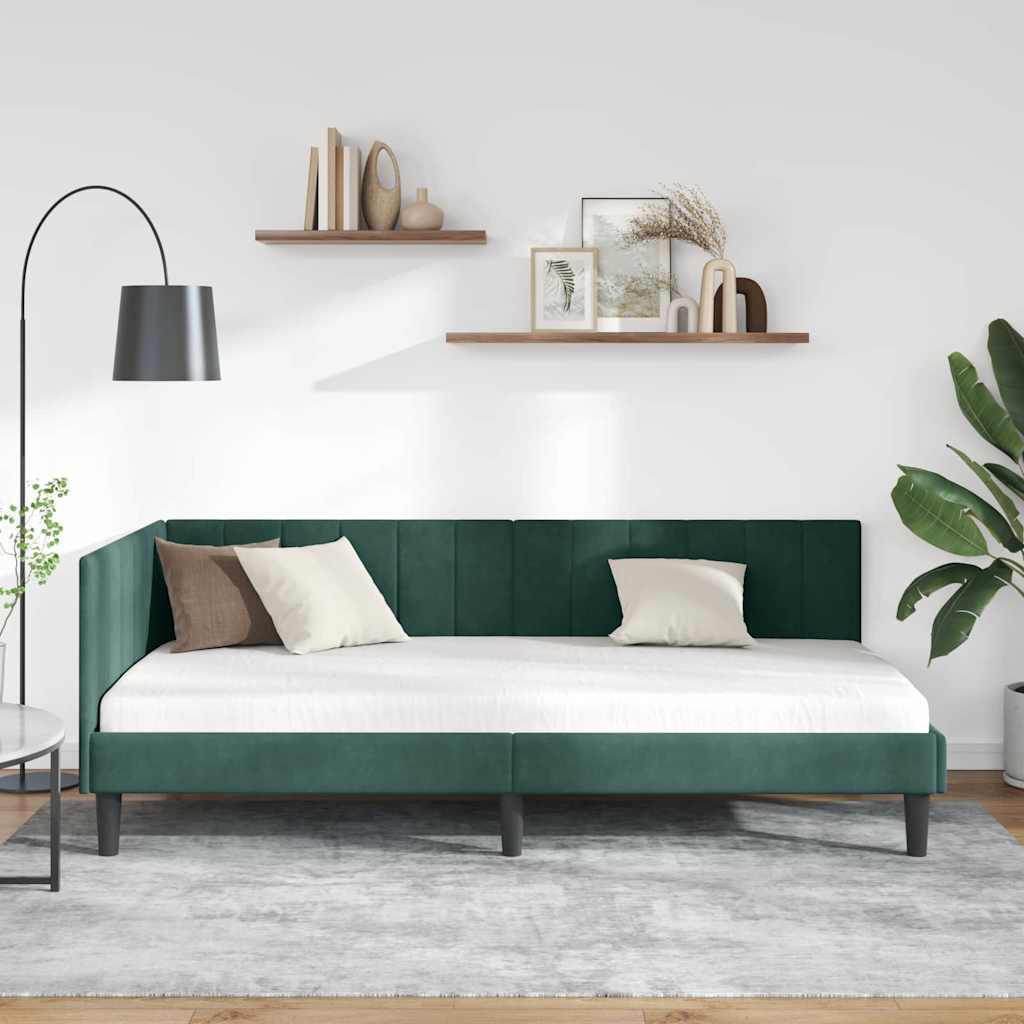 Corner Bed Frame with Headboard Dark green 90 x 190 cm Velvet