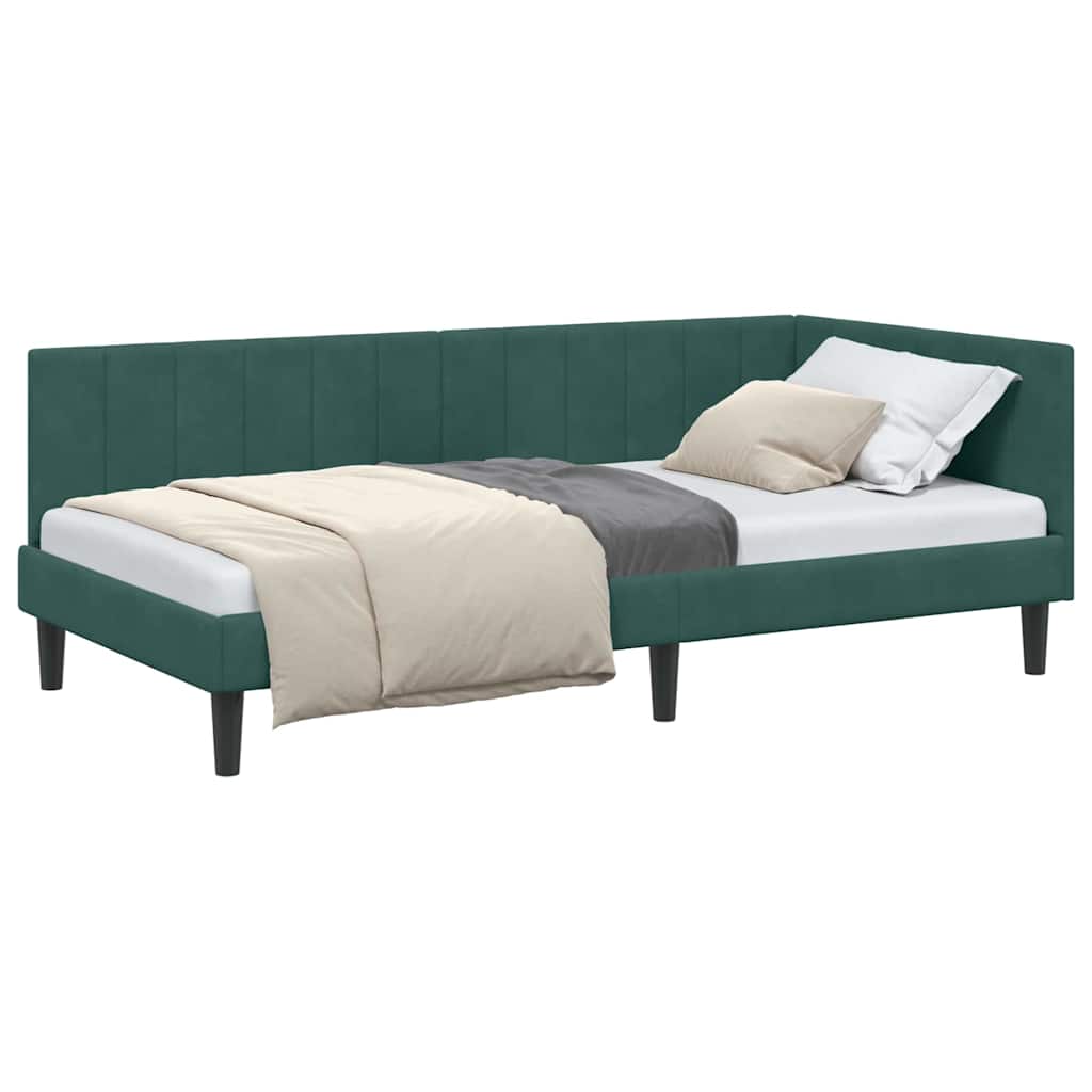 Corner Bed Frame with Headboard Dark green 90 x 190 cm Velvet