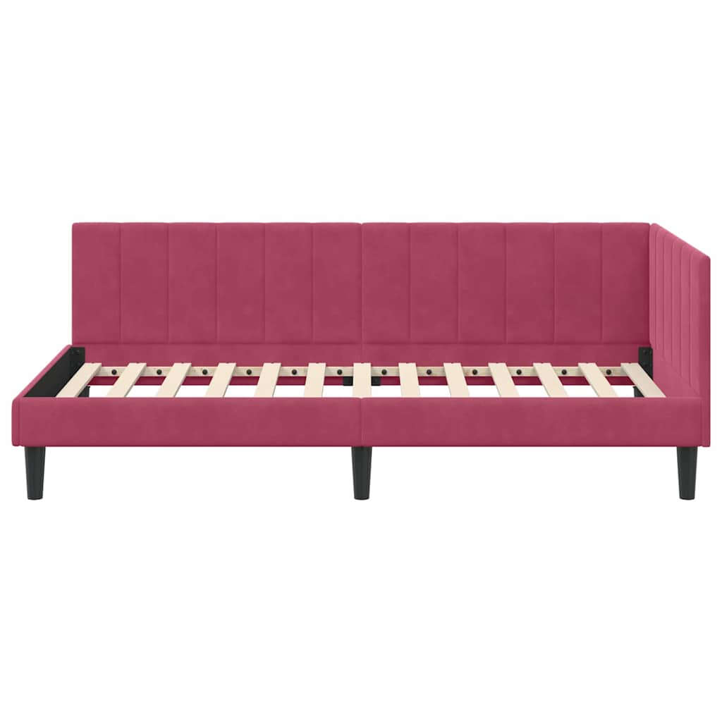 Corner Bed Frame with Headboard Wine red 90 x 190 cm Velvet