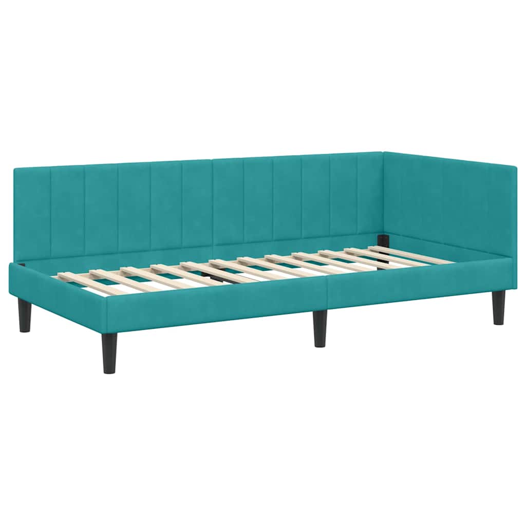 Corner Bed Frame with Headboard Turquoise 90 x 190 cm Velvet
