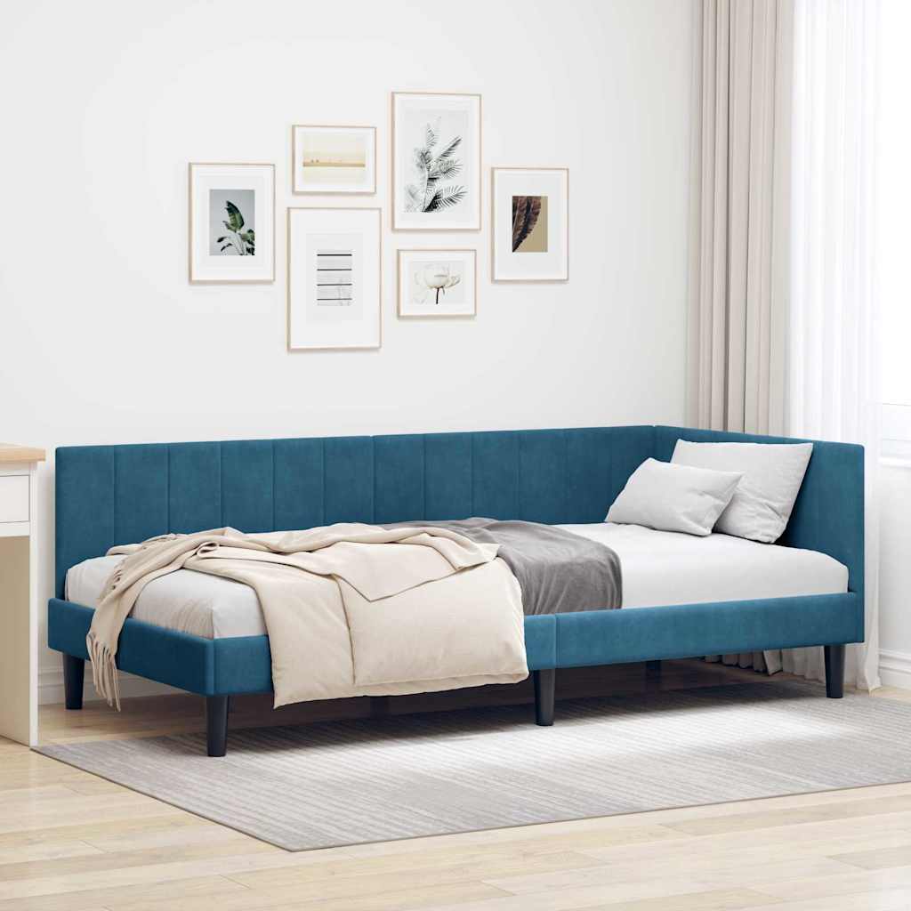 Corner Bed Frame with Headboard Blue 90 x 200 cm Velvet