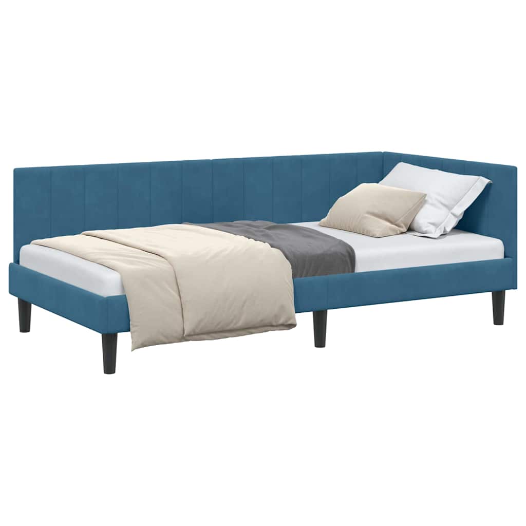 Corner Bed Frame with Headboard Blue 90 x 200 cm Velvet
