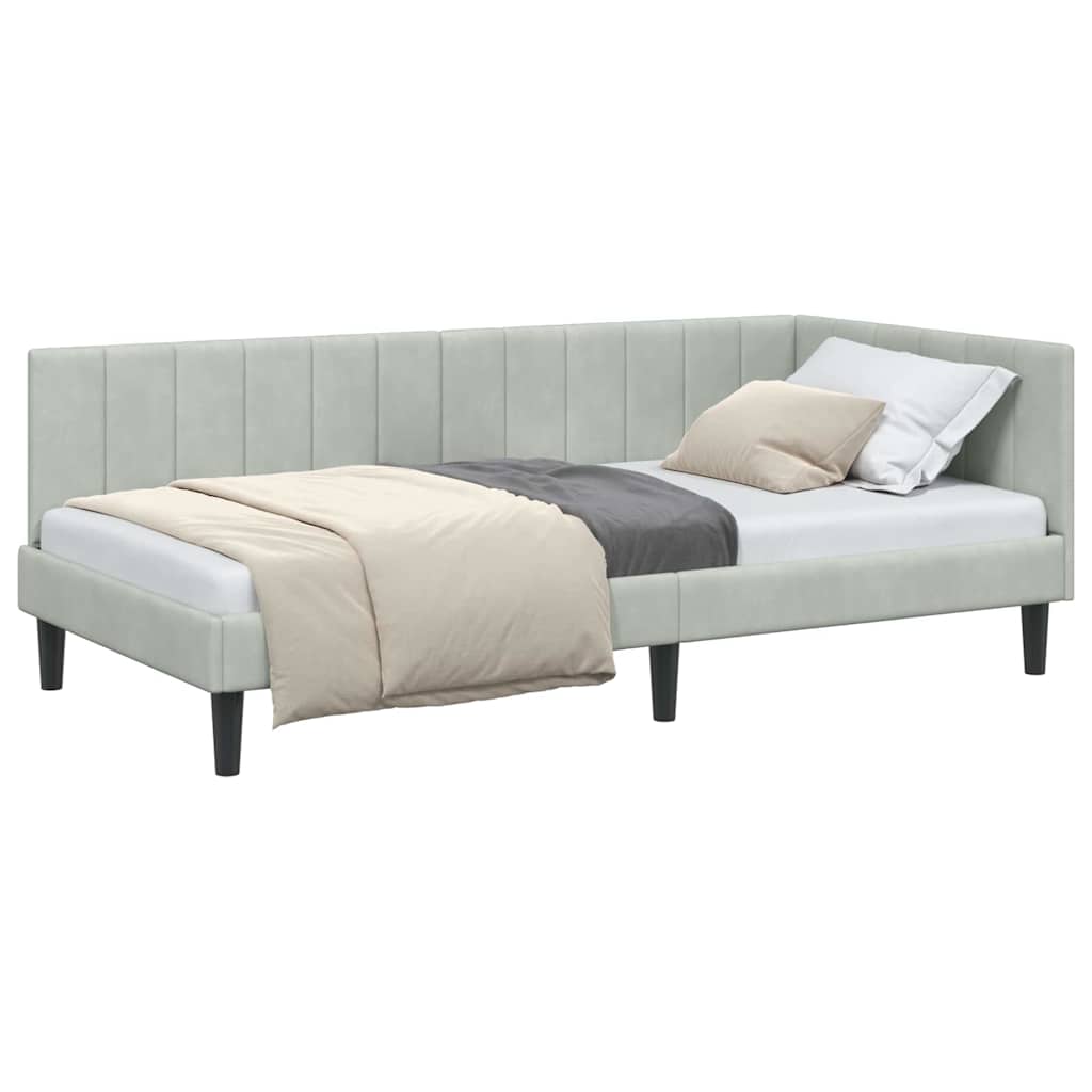 Corner Bed Frame with Headboard Light grey 90 x 200 cm Velvet