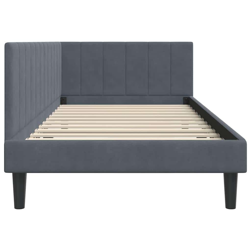 Corner Bed Frame with Headboard Dark grey 90 x 200 cm Velvet