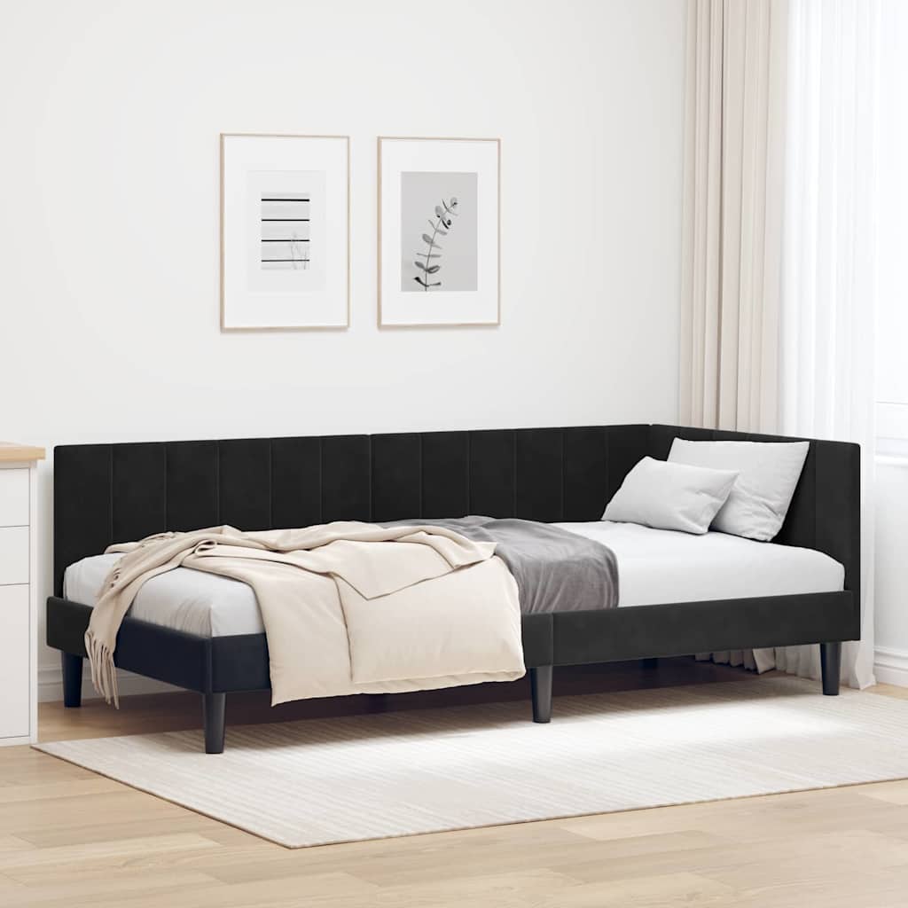 Corner Bed Frame with Headboard Black 90 x 200 cm Velvet