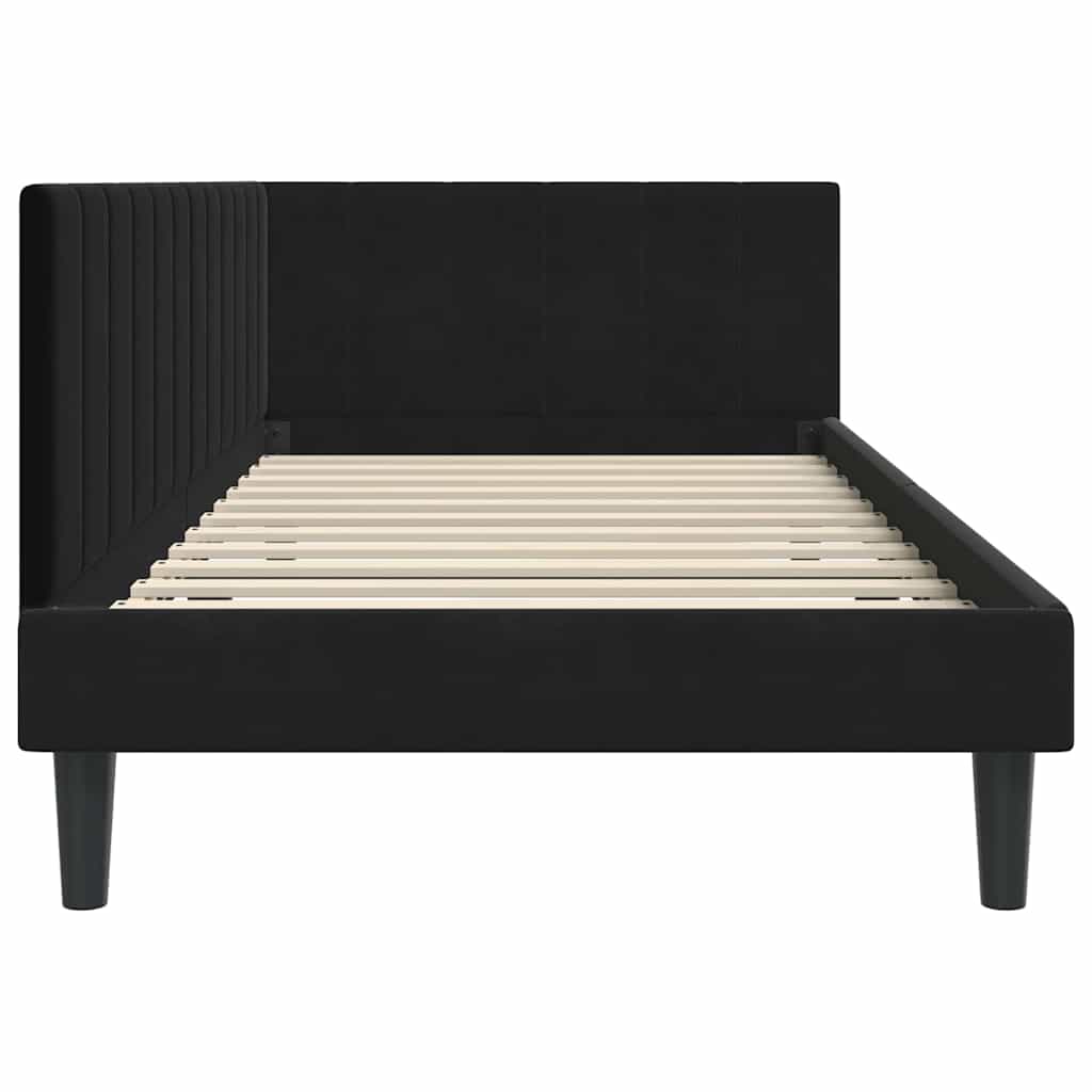 Corner Bed Frame with Headboard Black 90 x 200 cm Velvet
