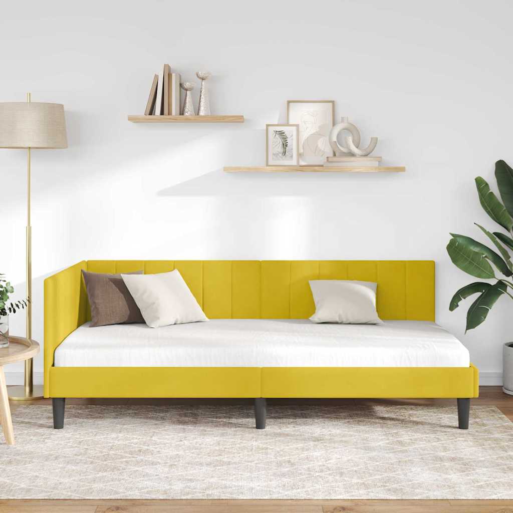 Corner Bed Frame with Headboard Yellow 90 x 200 cm Velvet