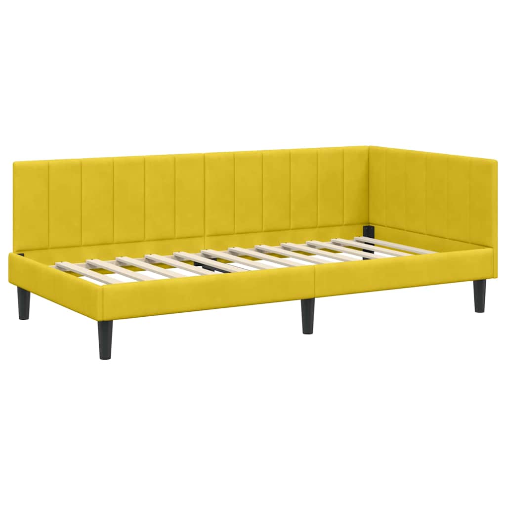Corner Bed Frame with Headboard Yellow 90 x 200 cm Velvet