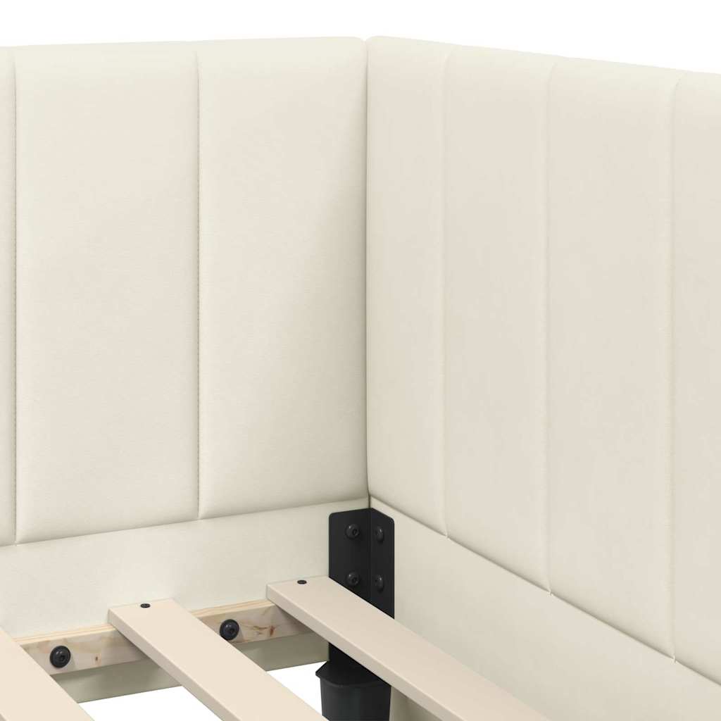 Corner Bed Frame with Headboard Cream 90 x 200 cm Velvet