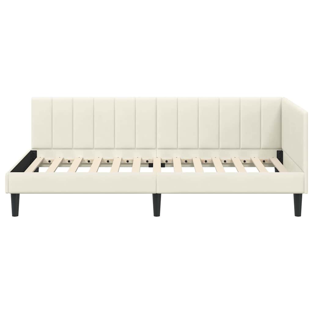 Corner Bed Frame with Headboard Cream 90 x 200 cm Velvet