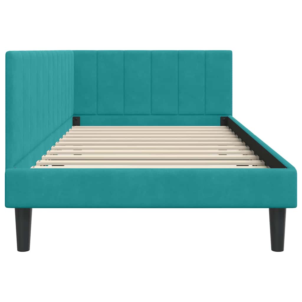 Corner Bed Frame with Headboard Turquoise 90 x 200 cm Velvet