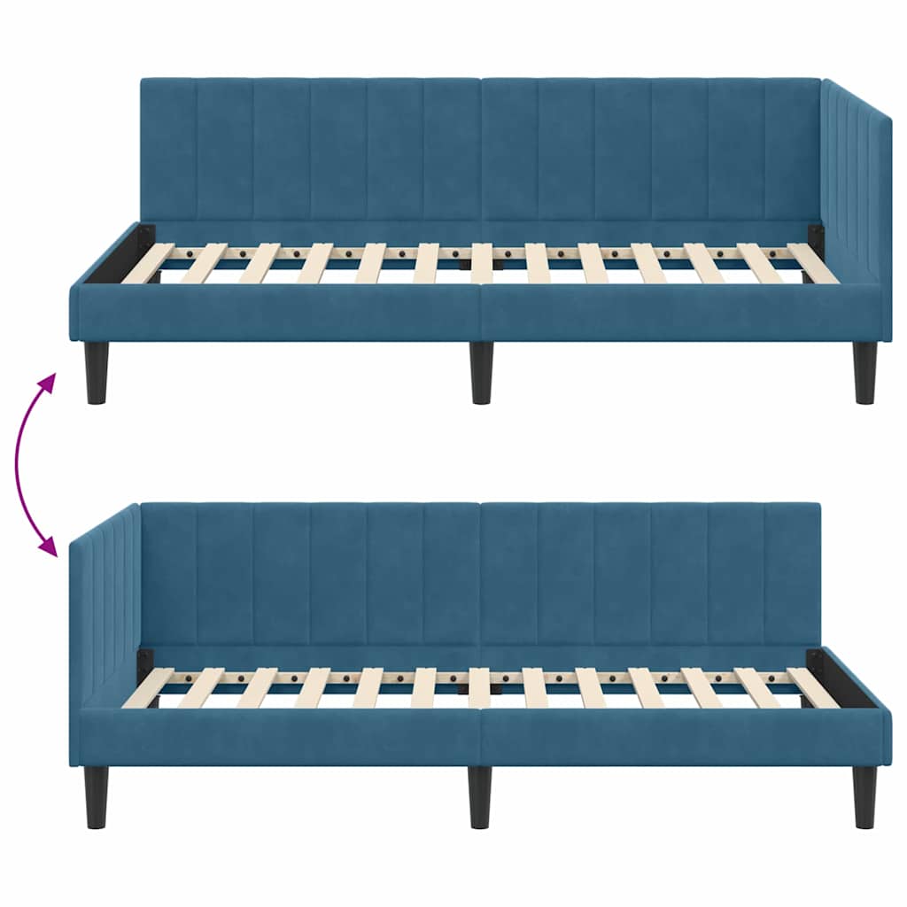 Corner Bed Frame with Headboard Blue 100 x 200 cm Velvet