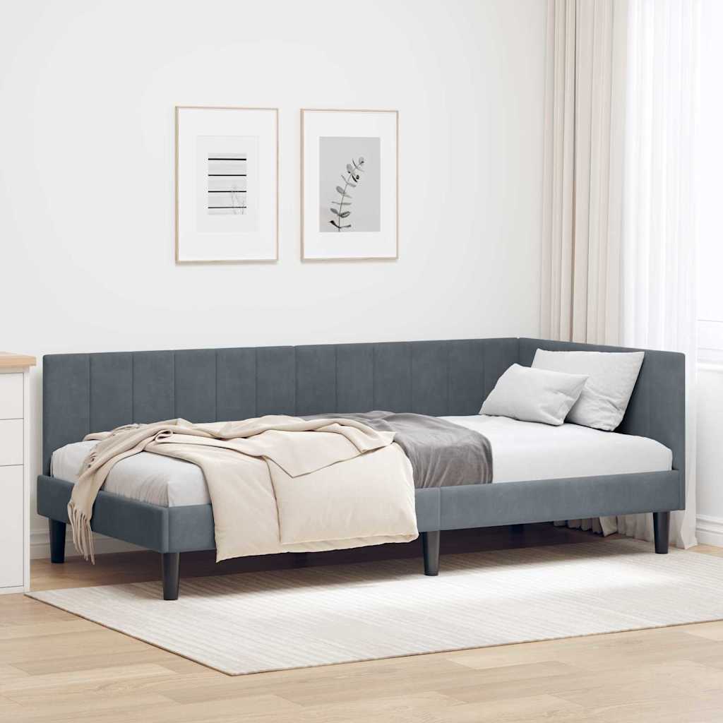 Corner Bed Frame with Headboard Dark grey 100 x 200 cm Velvet