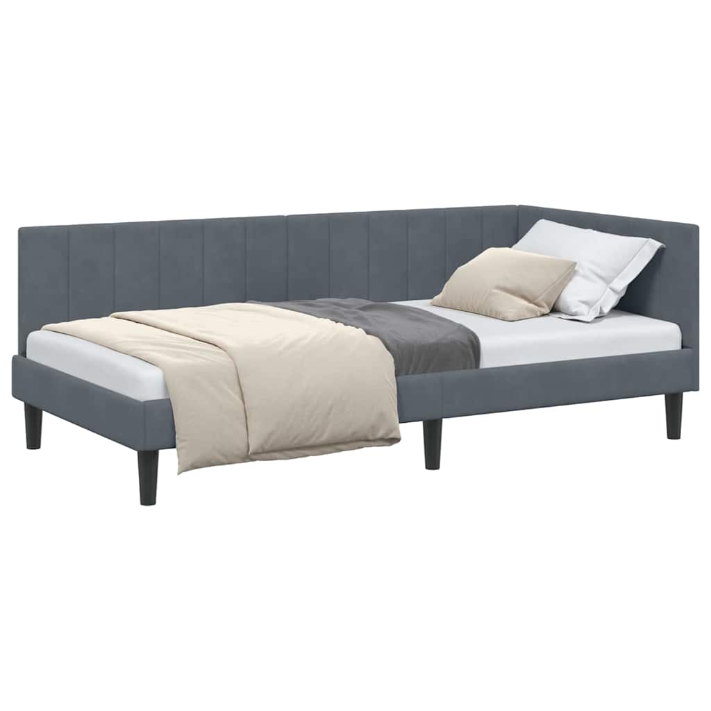 Corner Bed Frame with Headboard Dark grey 100 x 200 cm Velvet