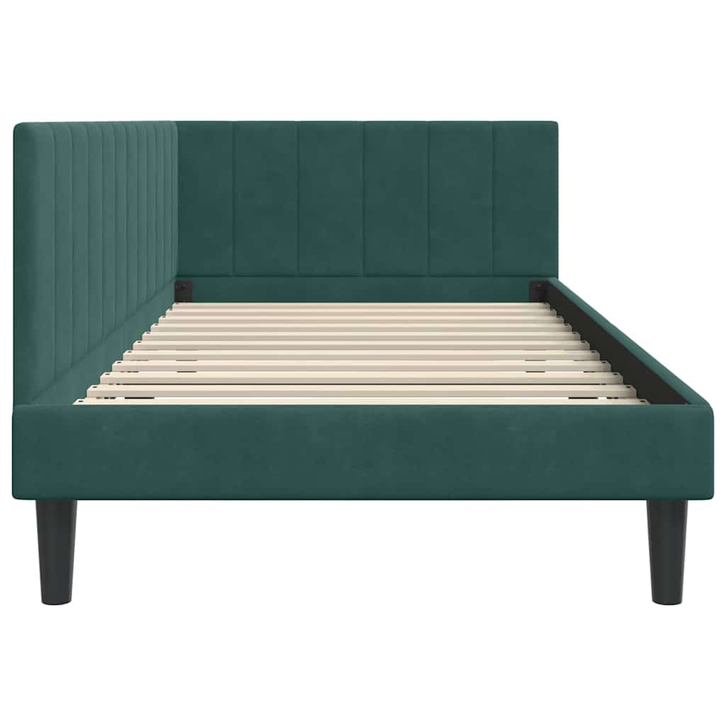 Corner Bed Frame with Headboard Dark green 100 x 200 cm Velvet