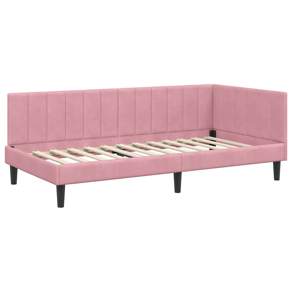 Corner Bed Frame with Headboard Pink 100 x 200 cm Velvet