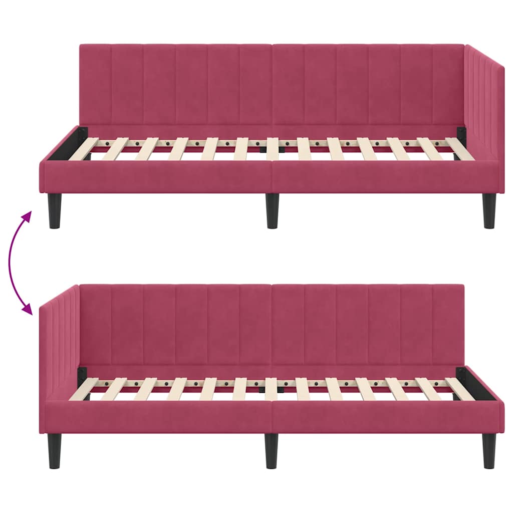 Corner Bed Frame with Headboard Wine red 100 x 200 cm Velvet