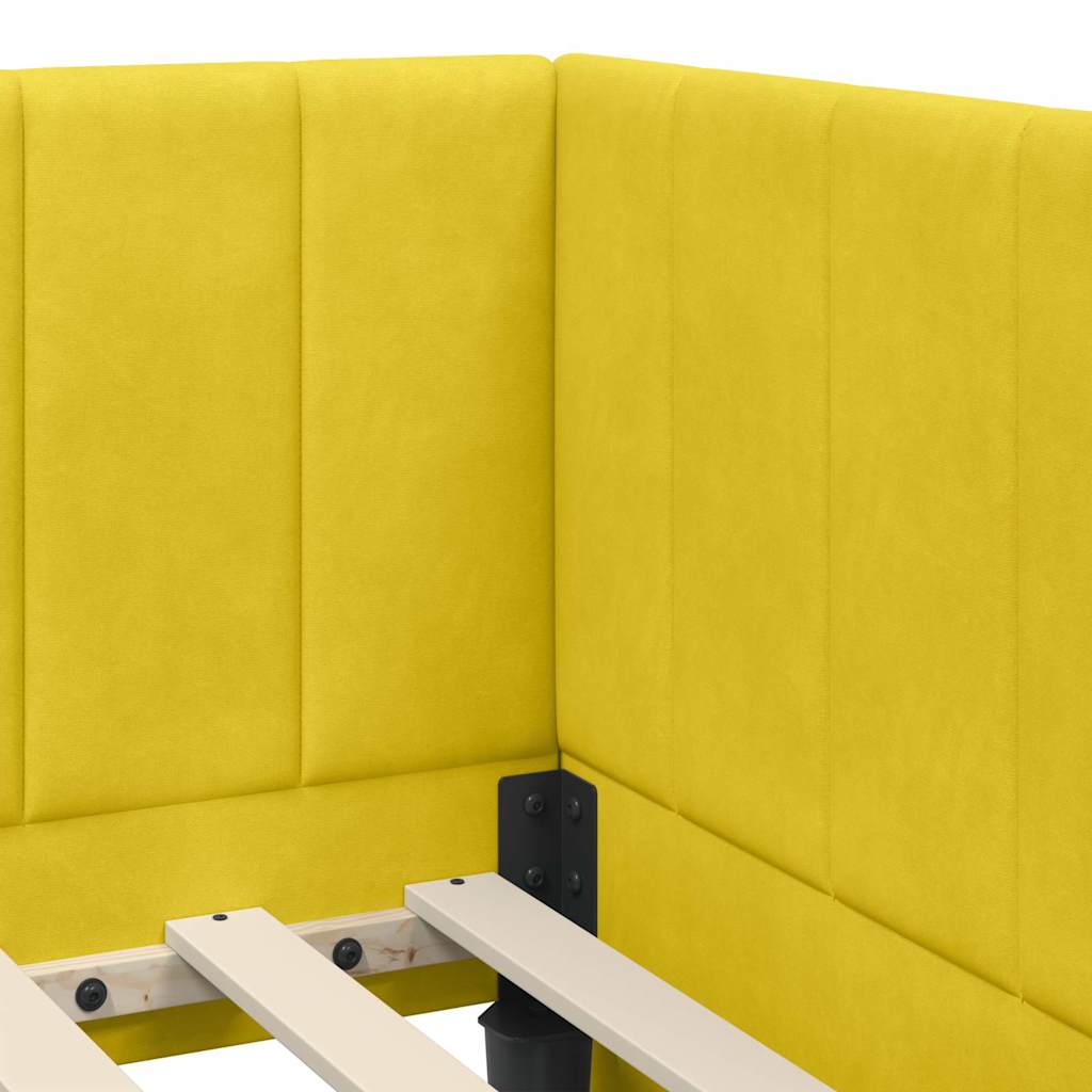 Corner Bed Frame with Headboard Yellow 100 x 200 cm Velvet