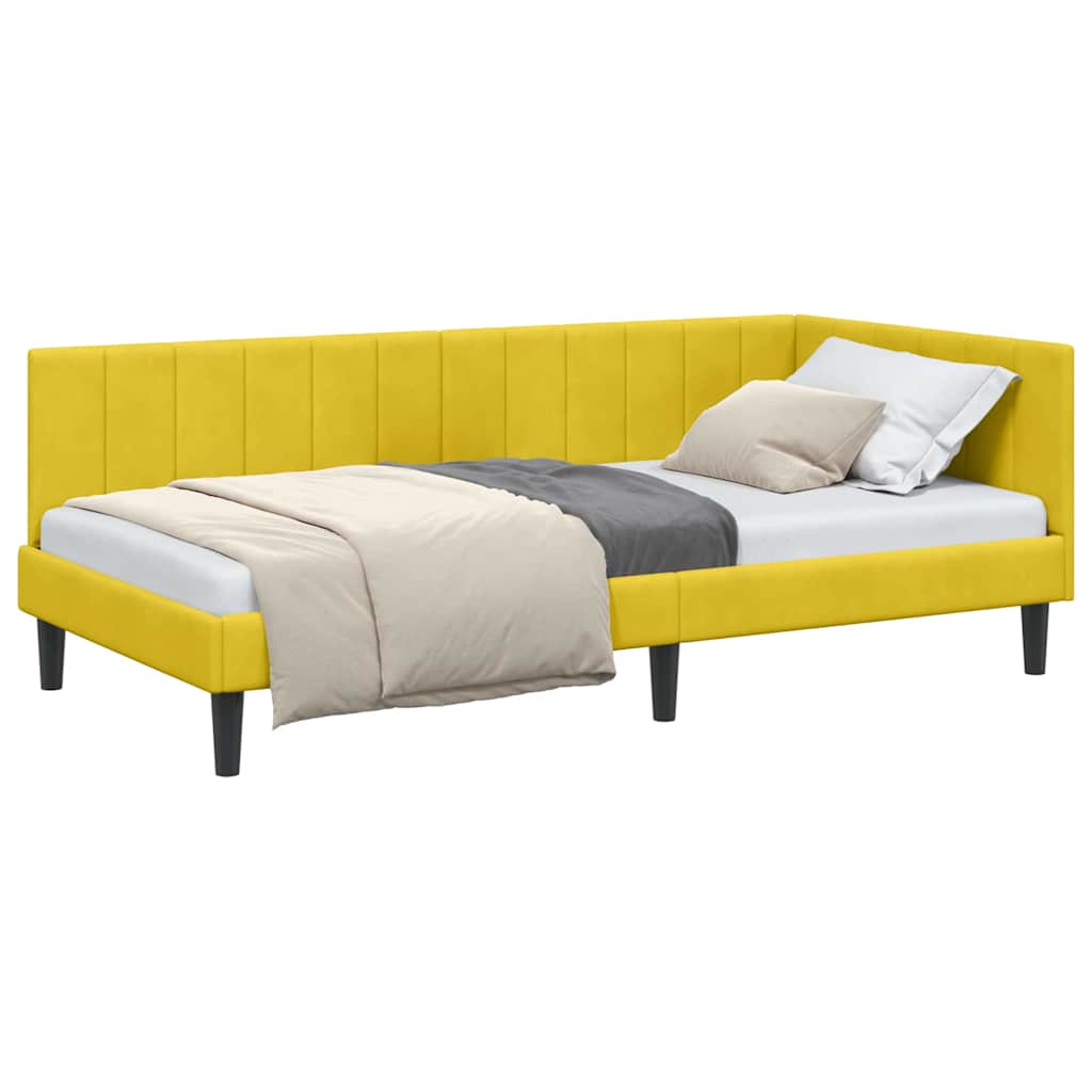 Corner Bed Frame with Headboard Yellow 100 x 200 cm Velvet