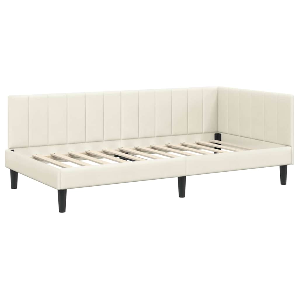 Corner Bed Frame with Headboard Cream 100 x 200 cm Velvet