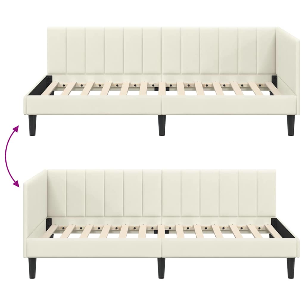 Corner Bed Frame with Headboard Cream 100 x 200 cm Velvet