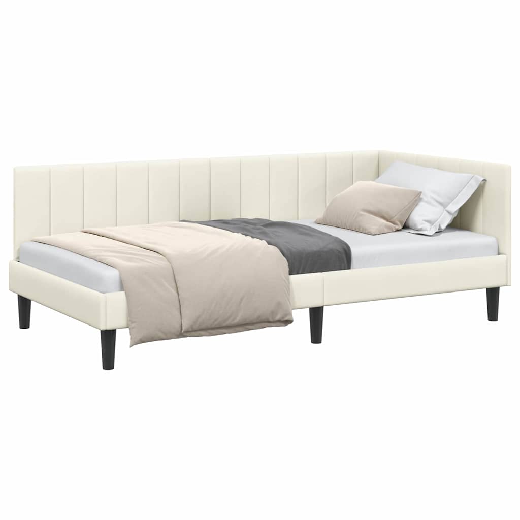 Corner Bed Frame with Headboard Cream 100 x 200 cm Velvet