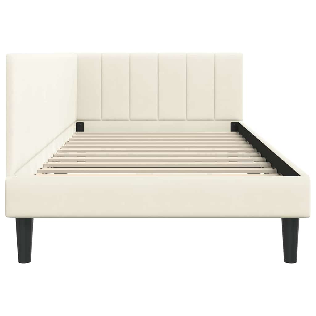 Corner Bed Frame with Headboard Cream 100 x 200 cm Velvet