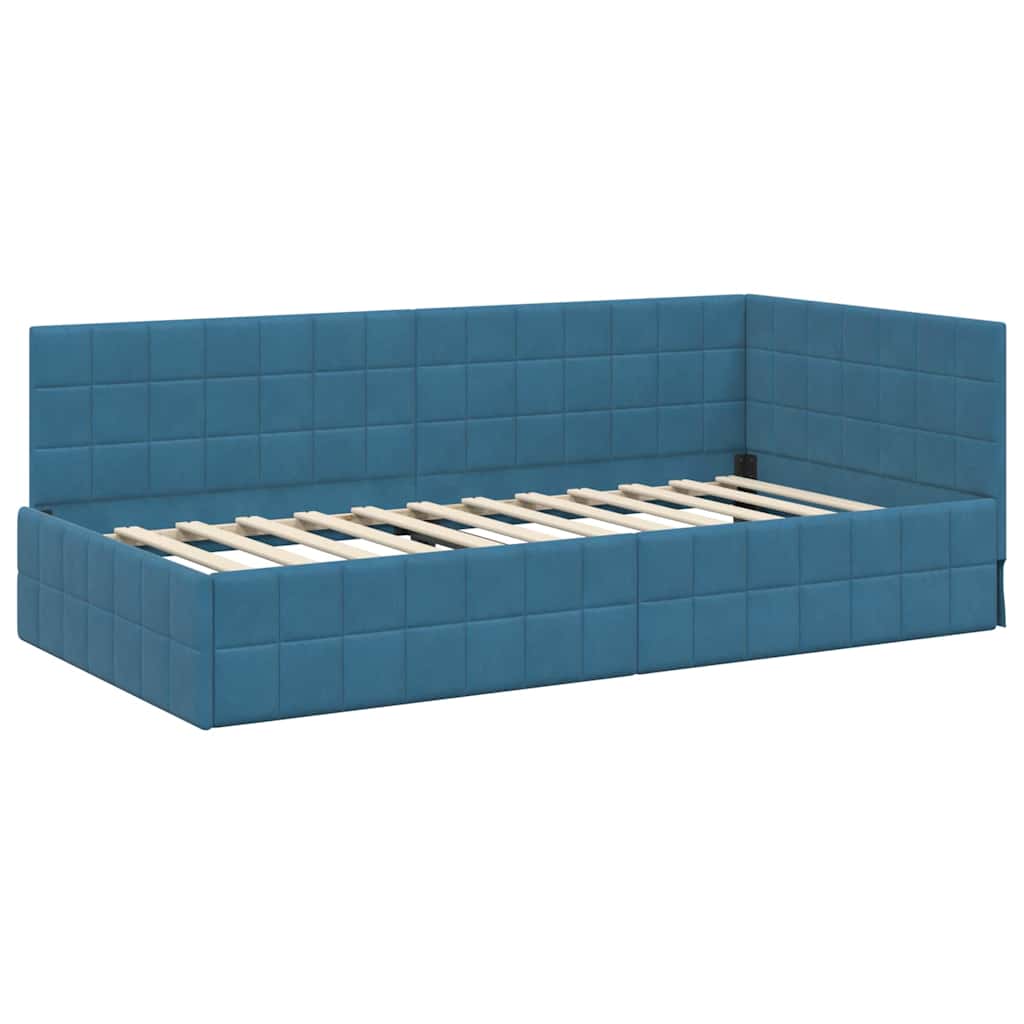 Corner Bed Frame with Headboard Blue 90 x 190 cm Velvet