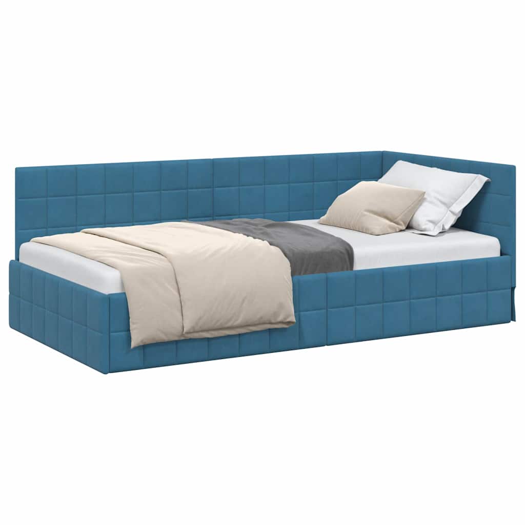 Corner Bed Frame with Headboard Blue 90 x 190 cm Velvet