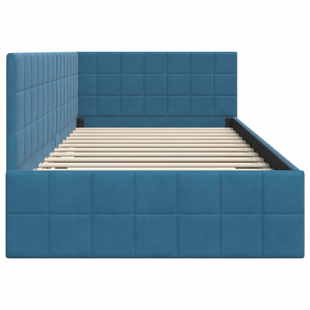 Corner Bed Frame with Headboard Blue 90 x 190 cm Velvet