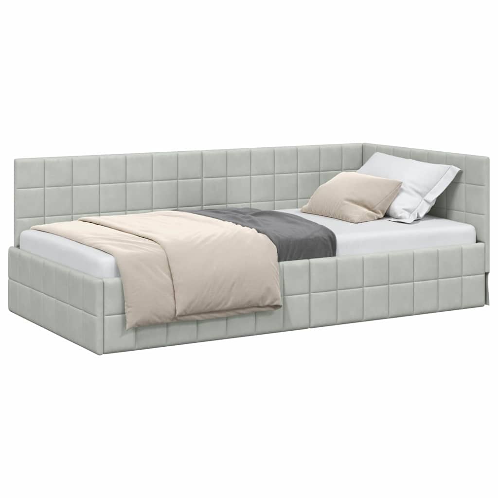 Corner Bed Frame with Headboard Light grey 90 x 190 cm Velvet