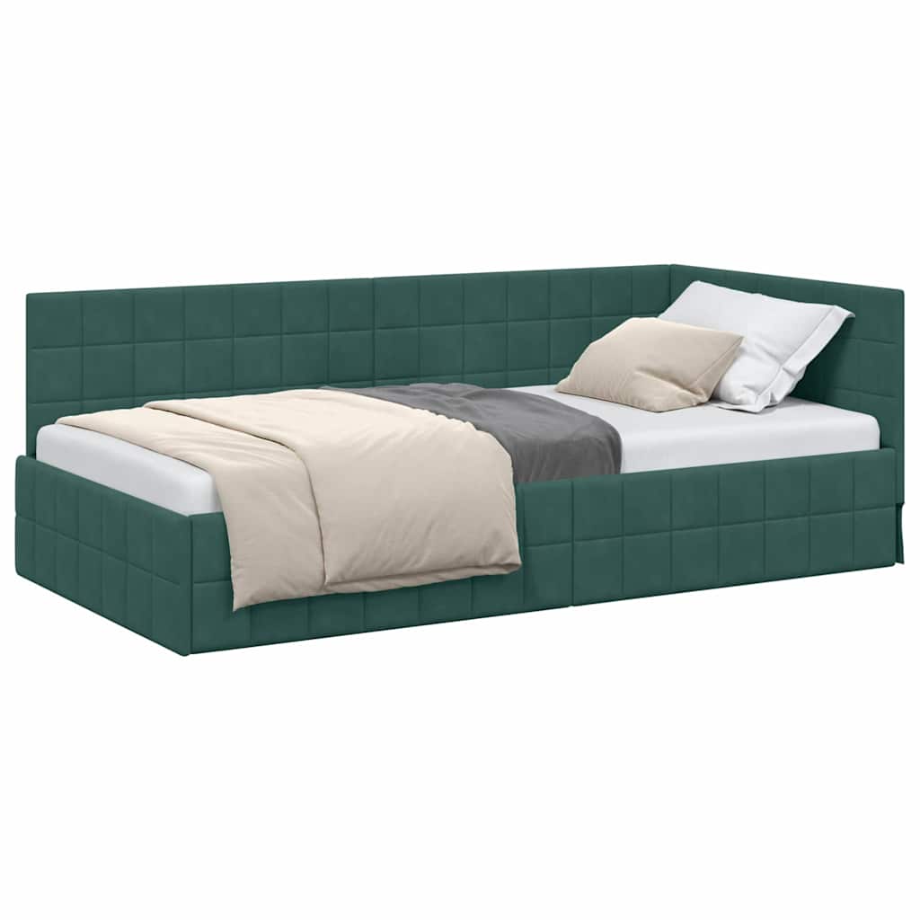 Corner Bed Frame with Headboard Dark green 90 x 190 cm Velvet