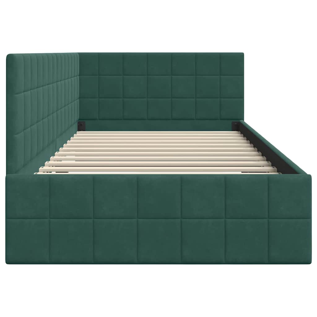 Corner Bed Frame with Headboard Dark green 90 x 190 cm Velvet