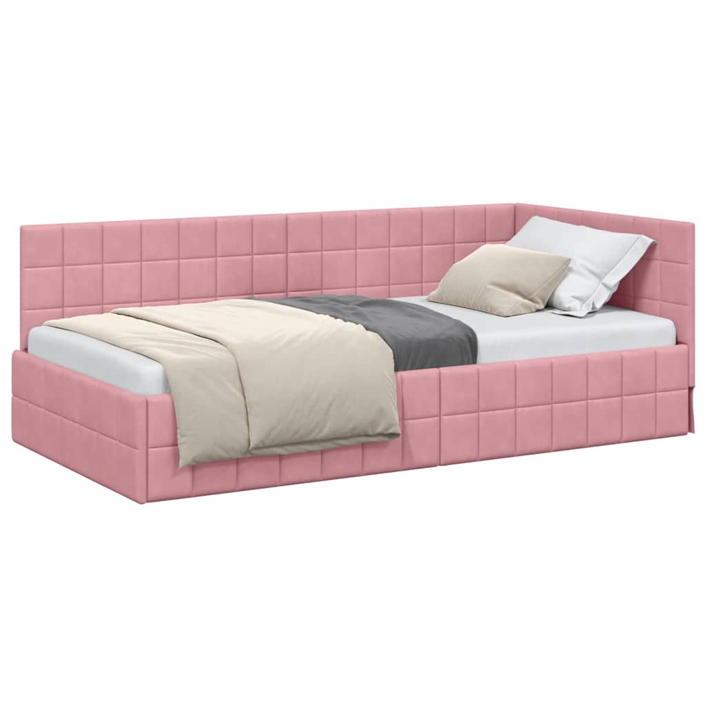 Corner Bed Frame with Headboard Pink 90 x 190 cm Velvet