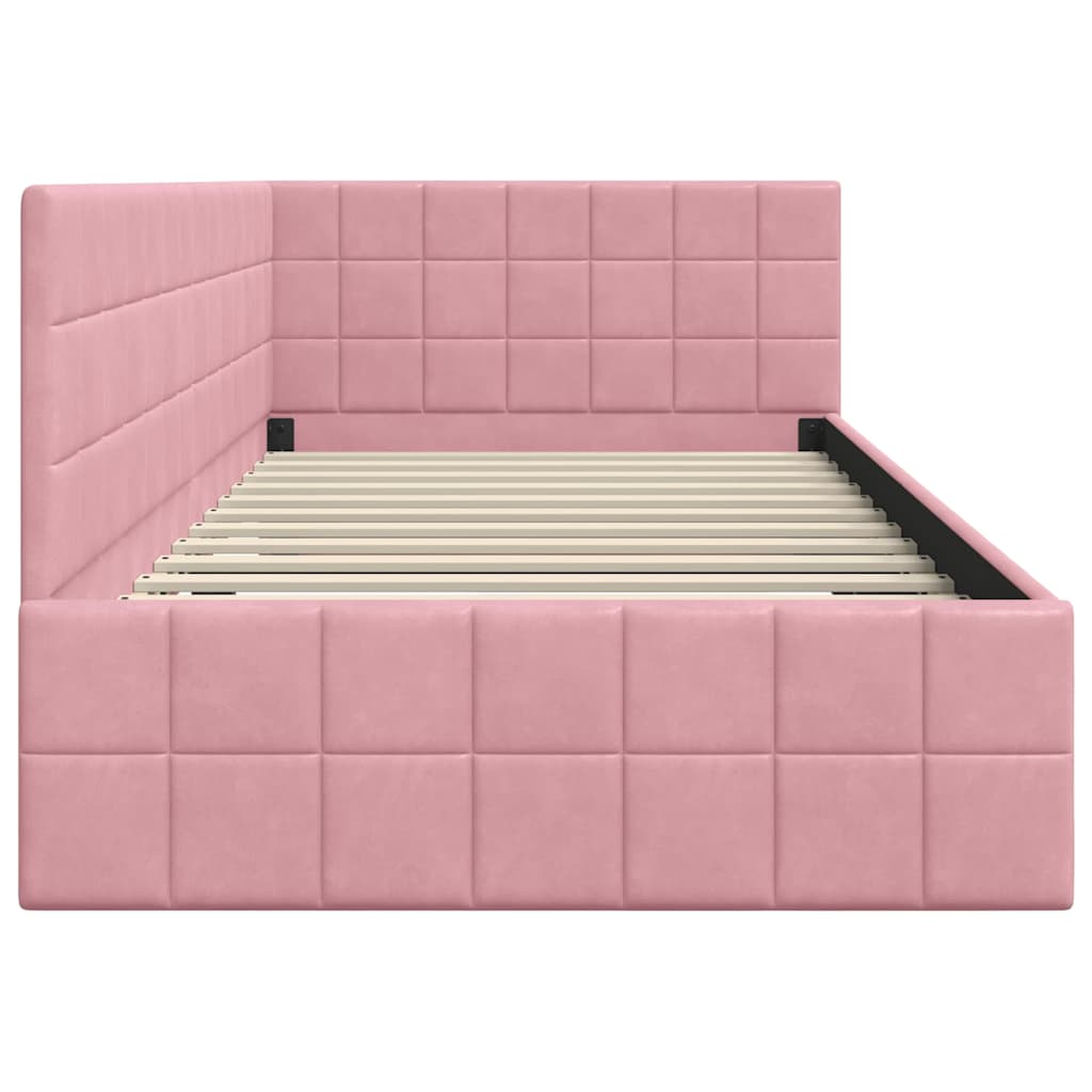 Corner Bed Frame with Headboard Pink 90 x 190 cm Velvet