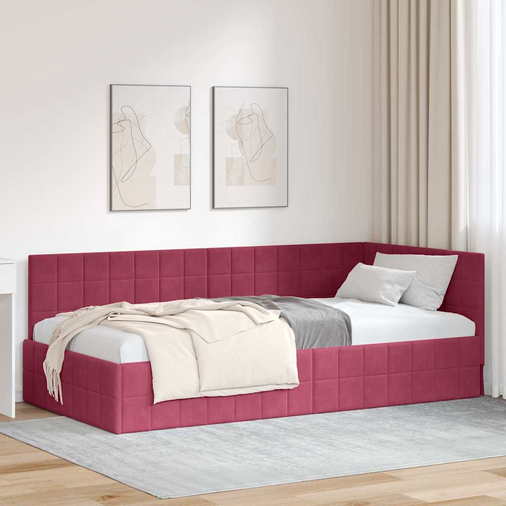 Corner Bed Frame with Headboard Wine red 90 x 190 cm Velvet