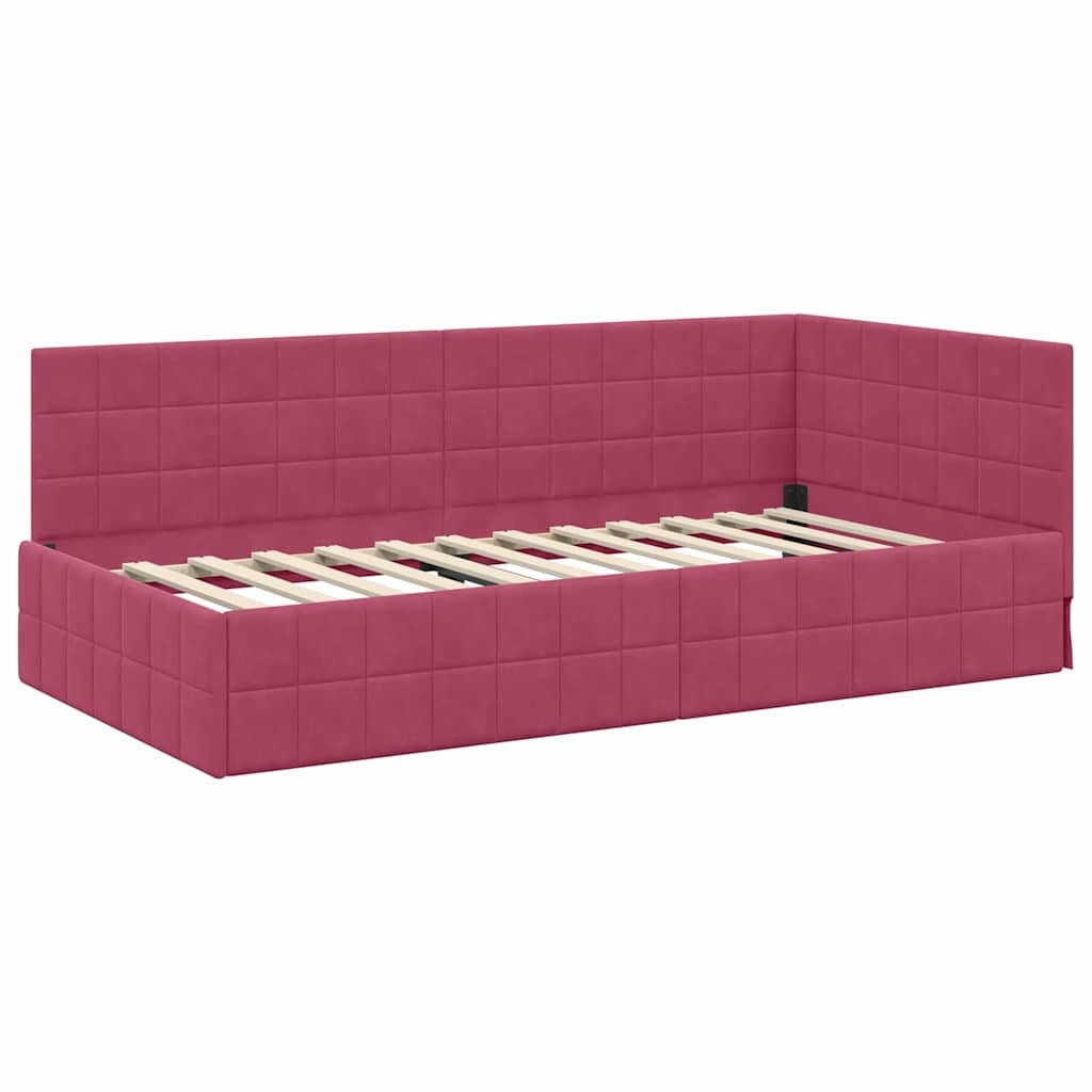 Corner Bed Frame with Headboard Wine red 90 x 190 cm Velvet